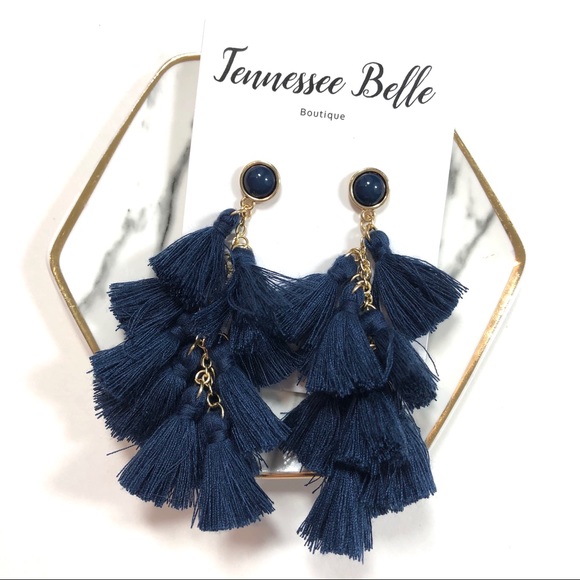 Tennessee Bellee Boutique Jewelry - Terra Tiered Tassel Navy Blue Boutique Earring